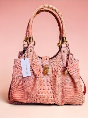 Brahmin Elisa Marquis Melbourne Croc Embossed Genuine Leather Pink Satchel (NWT)